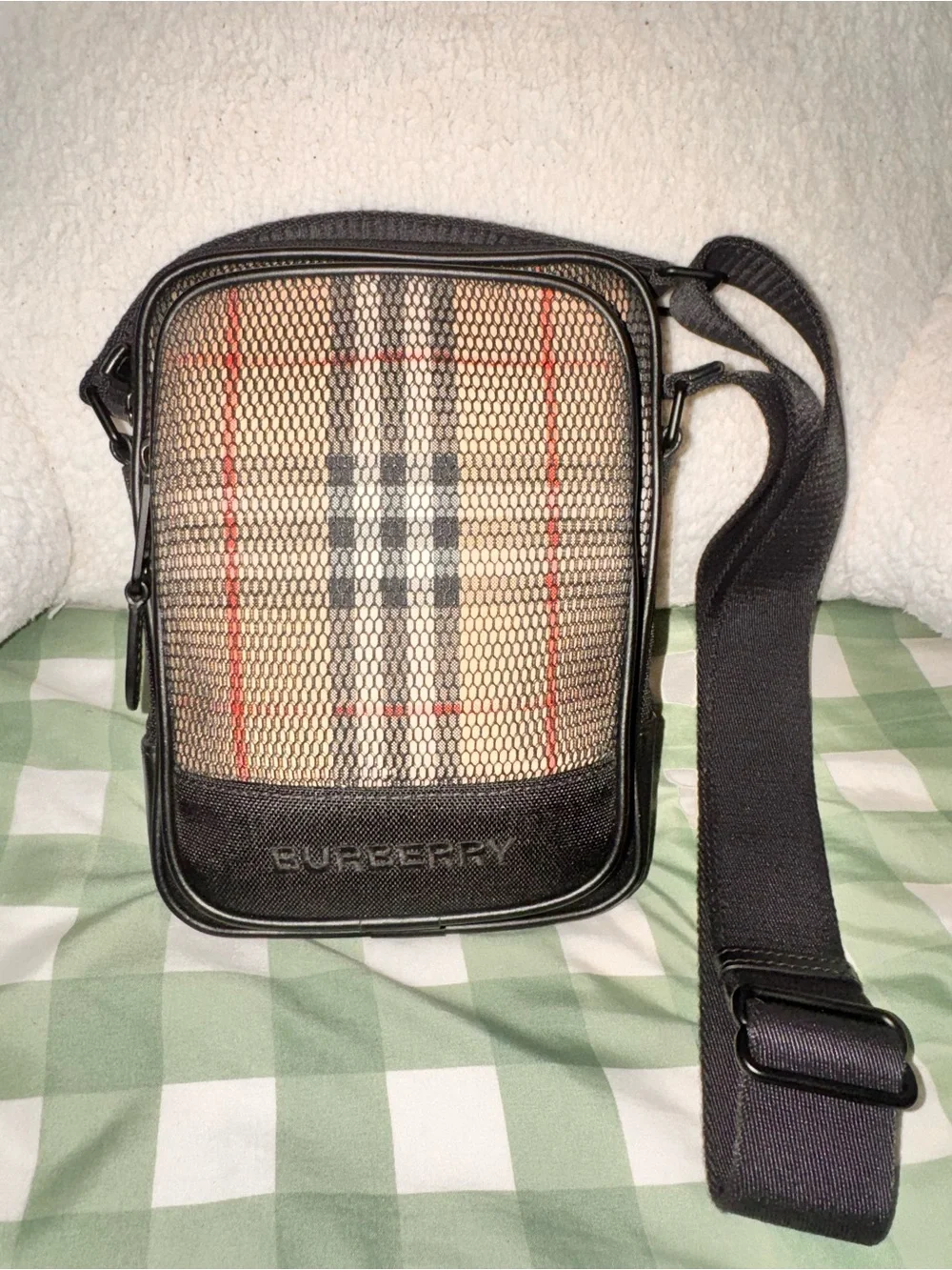 Burberry Black & Beige Check Messenger Crossbody
